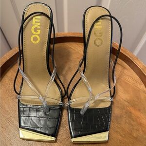EGO Black and Gold Strappy Heels